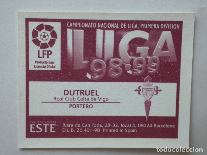 Cromos de f&uacute;tbol: DUTRUEL DEL CELTA DE EDICIONES ESTE 98-99, NUNCA PEGADO - Foto 2