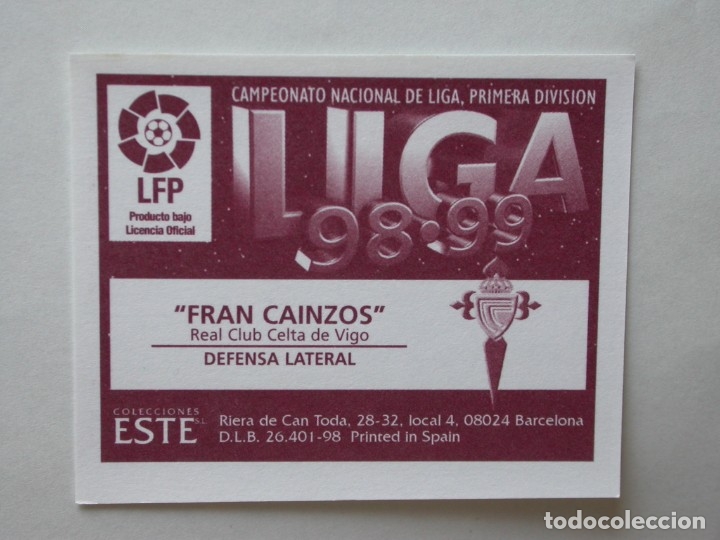 Cromos de f&uacute;tbol: FRAN CAINZOS DEL CELTA DE EDICIONES ESTE 98-99, NUNCA PEGADO - Foto 2
