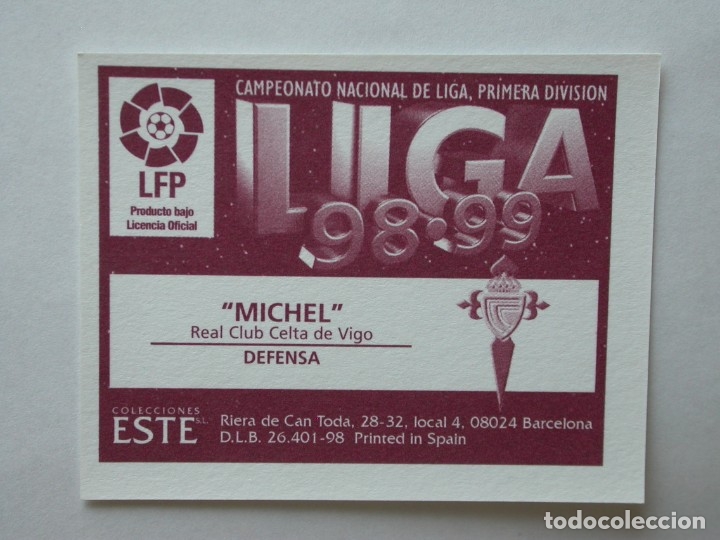 Cromos de f&uacute;tbol: MICHEL DEL CELTA DE EDICIONES ESTE 98-99, NUNCA PEGADO - Foto 2