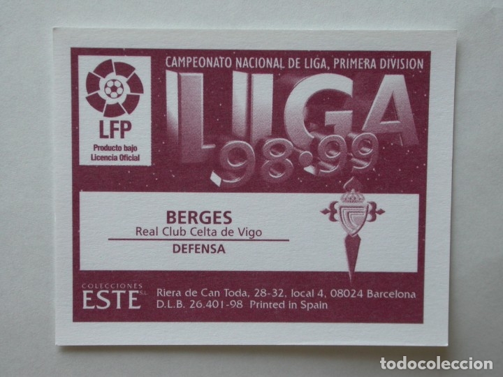 Cromos de f&uacute;tbol: BERGES DEL CELTA DE EDICIONES ESTE 98-99, NUNCA PEGADO - Foto 2