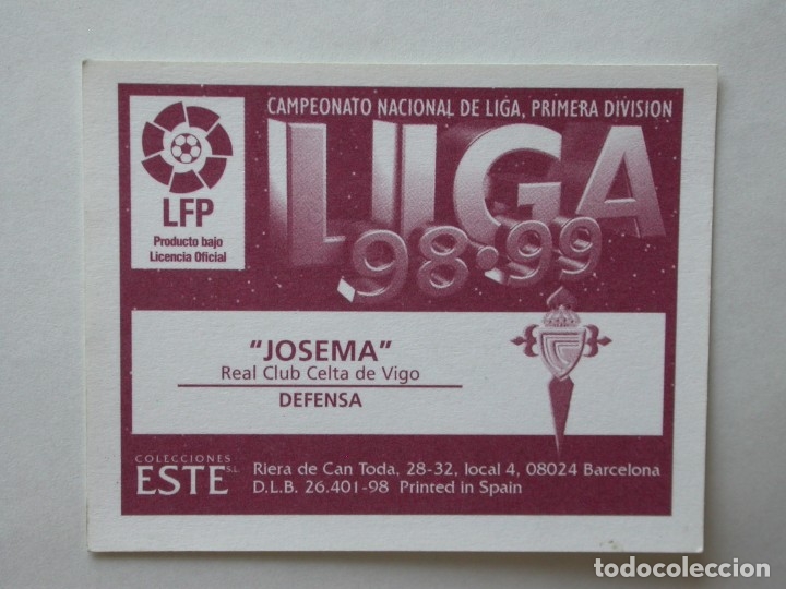 Cromos de f&uacute;tbol: JOSEMA DEL CELTA DE EDICIONES ESTE 98-99, NUNCA PEGADO - Foto 2
