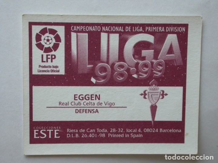 Cromos de f&uacute;tbol: EGGEN DEL CELTA DE EDICIONES ESTE 98-99, NUNCA PEGADO - Foto 2