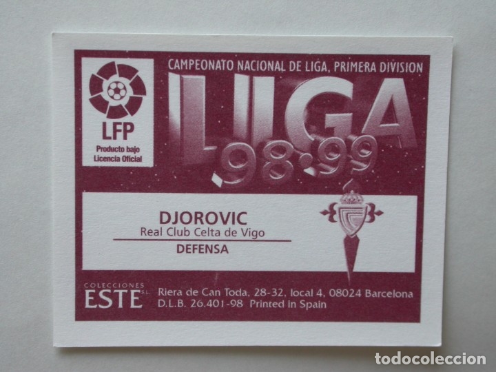 Cromos de f&uacute;tbol: DJOROVIC DEL CELTA DE EDICIONES ESTE 98-99, NUNCA PEGADO - Foto 2