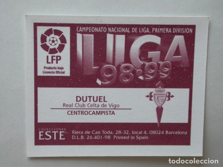 Cromos de f&uacute;tbol: DUTUEL DEL CELTA DE EDICIONES ESTE 98-99, NUNCA PEGADO - Foto 2