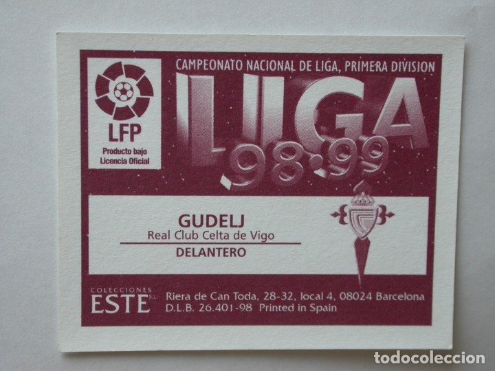 Cromos de f&uacute;tbol: GUDELJ DEL CELTA DE EDICIONES ESTE 98-99, NUNCA PEGADO - Foto 2