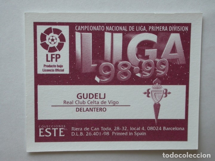 Cromos de f&uacute;tbol: GUDELJ DEL CELTA DE EDICIONES ESTE 98-99, NUNCA PEGADO - Foto 2