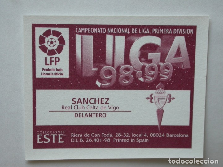Cromos de f&uacute;tbol: S&Aacute;NCHEZ DEL CELTA DE EDICIONES ESTE 98-99, NUNCA PEGADO - Foto 2