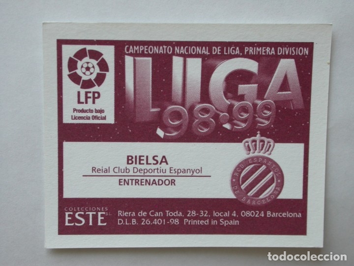 Cromos de f&uacute;tbol: BIELSA DEL ESPANYOL DE EDICIONES ESTE 98-99, NUNCA PEGADO - Foto 2