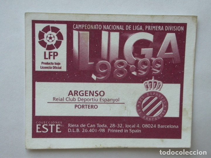 Cromos de f&uacute;tbol: ARGENS&Oacute; DEL ESPANYOL DE EDICIONES ESTE 98-99, NUNCA PEGADO - Foto 2