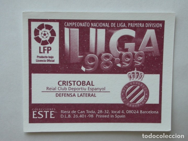 Cromos de f&uacute;tbol: CRISTOBAL DEL ESPANYOL DE EDICIONES ESTE 98-99, NUNCA PEGADO - Foto 2