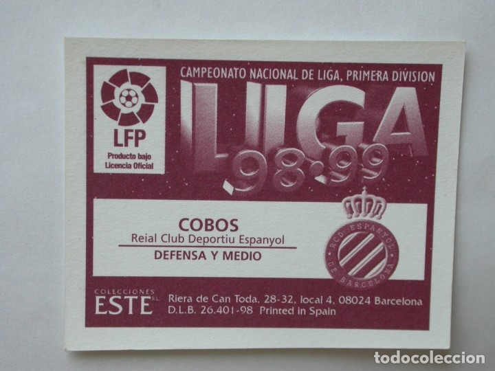 Cromos de f&uacute;tbol: COBOS DEL ESPANYOL DE EDICIONES ESTE 98-99, NUNCA PEGADO - Foto 2