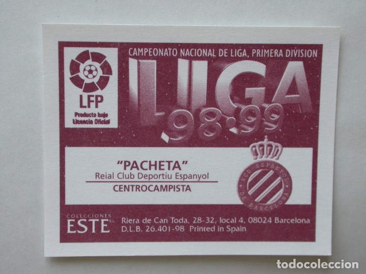 Cromos de f&uacute;tbol: PACHETA DEL ESPANYOL DE EDICIONES ESTE 98-99, NUNCA PEGADO - Foto 2