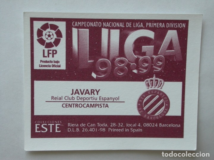 Cromos de f&uacute;tbol: JAVARY DEL ESPANYOL DE EDICIONES ESTE 98-99, NUNCA PEGADO - Foto 2