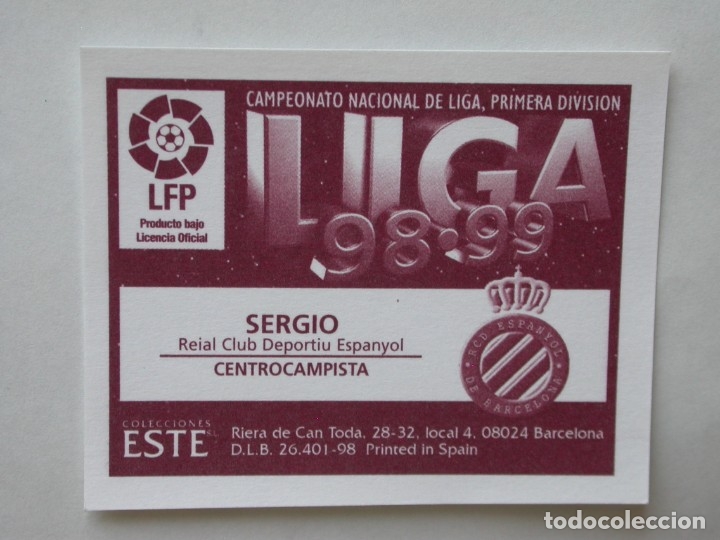 Cromos de f&uacute;tbol: SERGIO DEL ESPANYOL DE EDICIONES ESTE 98-99, NUNCA PEGADO - Foto 2