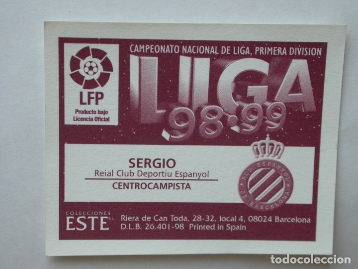 Cromos de f&uacute;tbol: SERGIO DEL ESPANYOL DE EDICIONES ESTE 98-99, NUNCA PEGADO - Foto 2