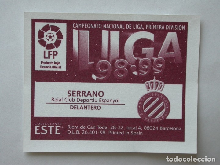 Cromos de f&uacute;tbol: SERRANO DEL ESPANYOL DE EDICIONES ESTE 98-99, NUNCA PEGADO - Foto 2