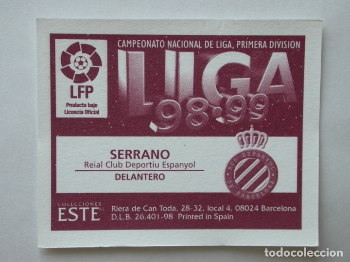 Cromos de f&uacute;tbol: SERRANO DEL ESPANYOL DE EDICIONES ESTE 98-99, NUNCA PEGADO - Foto 2