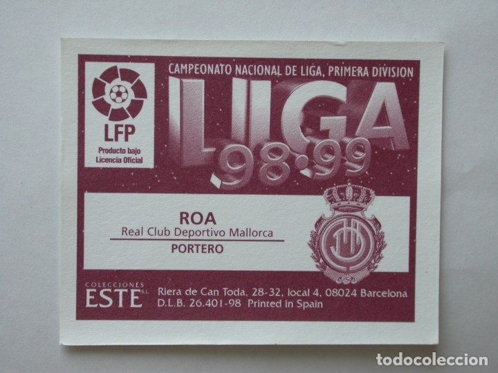 Cromos de f&uacute;tbol: ROA DEL MALLORCA DE EDICIONES ESTE 98-99, NUNCA PEGADO - Foto 2