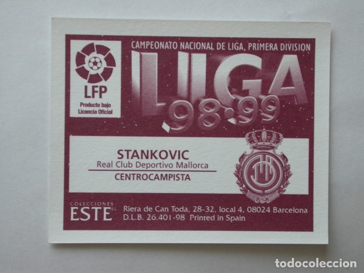 Cromos de f&uacute;tbol: STANKOVIC DEL MALLORCA DE EDICIONES ESTE 98-99, NUNCA PEGADO - Foto 2