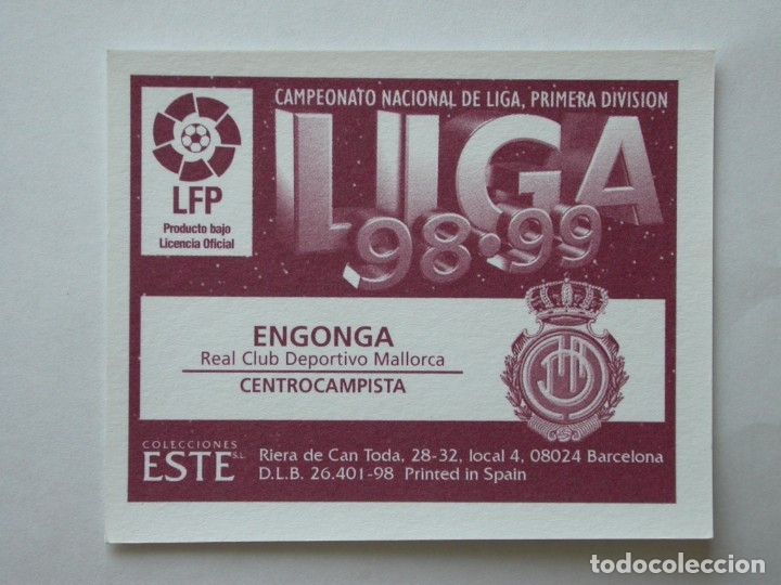 Cromos de f&uacute;tbol: ENGONGA DEL MALLORCA DE EDICIONES ESTE 98-99, NUNCA PEGADO - Foto 2