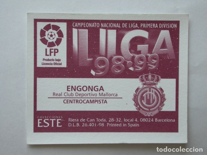 Cromos de f&uacute;tbol: ENGONGA DEL MALLORCA DE EDICIONES ESTE 98-99, NUNCA PEGADO - Foto 2