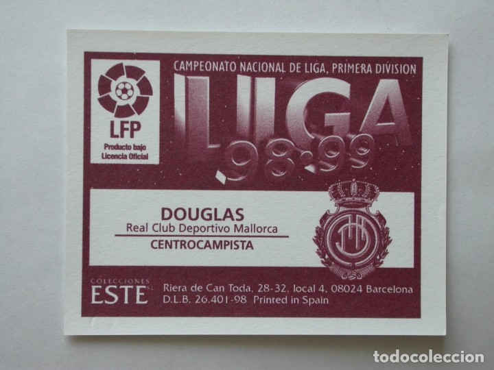 Cromos de f&uacute;tbol: DOUGLAS DEL MALLORCA DE EDICIONES ESTE 98-99, NUNCA PEGADO - Foto 2