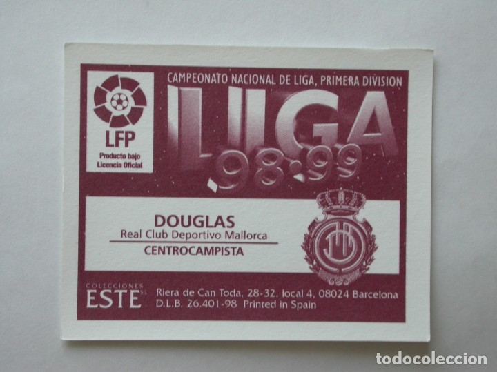 Cromos de f&uacute;tbol: DOUGLAS DEL MALLORCA DE EDICIONES ESTE 98-99, NUNCA PEGADO - Foto 2