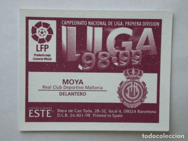 Cromos de f&uacute;tbol: MOYA DEL MALLORCA DE EDICIONES ESTE 98-99, NUNCA PEGADO - Foto 2