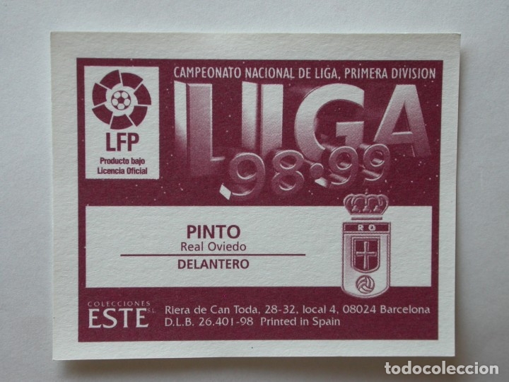 Cromos de f&uacute;tbol: PINTO DEL OVIEDO DE EDICIONES ESTE 98-99, NUNCA PEGADO - Foto 2