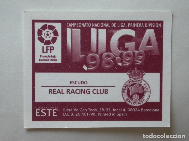 Cromos de f&uacute;tbol: ESCUDO DEL RACING DE EDICIONES ESTE 98-99, NUNCA PEGADO - Foto 2