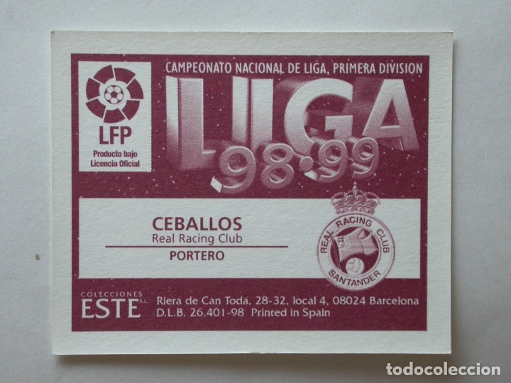 Cromos de f&uacute;tbol: CEBALLOS DEL RACING DE EDICIONES ESTE 98-99, NUNCA PEGADO - Foto 2