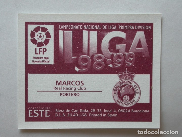 Cromos de f&uacute;tbol: MARCOS DEL RACING DE EDICIONES ESTE 98-99, NUNCA PEGADO - Foto 2