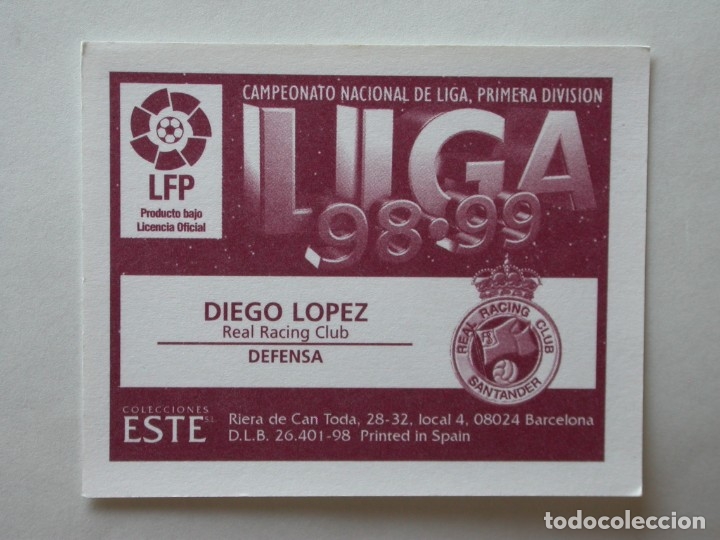 Cromos de f&uacute;tbol: DIEGO L&Oacute;PEZ DEL RACING DE EDICIONES ESTE 98-99, NUNCA PEGADO - Foto 2