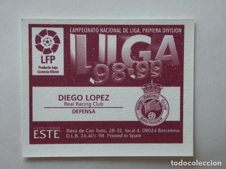 Cromos de f&uacute;tbol: DIEGO L&Oacute;PEZ DEL RACING DE EDICIONES ESTE 98-99, NUNCA PEGADO - Foto 2