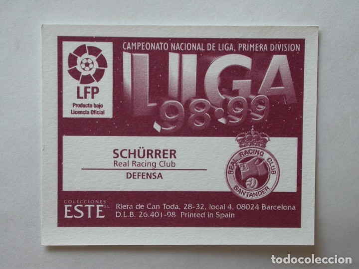 Cromos de f&uacute;tbol: SCH&Uuml;RRER DEL RACING DE EDICIONES ESTE 98-99, NUNCA PEGADO - Foto 2