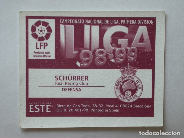 Cromos de f&uacute;tbol: SCH&Uuml;RRER DEL RACING DE EDICIONES ESTE 98-99, NUNCA PEGADO - Foto 2