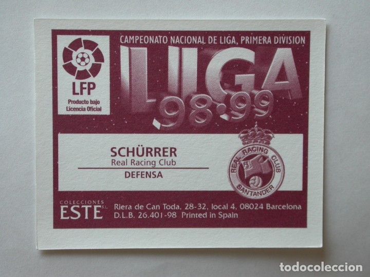 Cromos de f&uacute;tbol: SCH&Uuml;RRER DEL RACING DE EDICIONES ESTE 98-99, NUNCA PEGADO - Foto 2