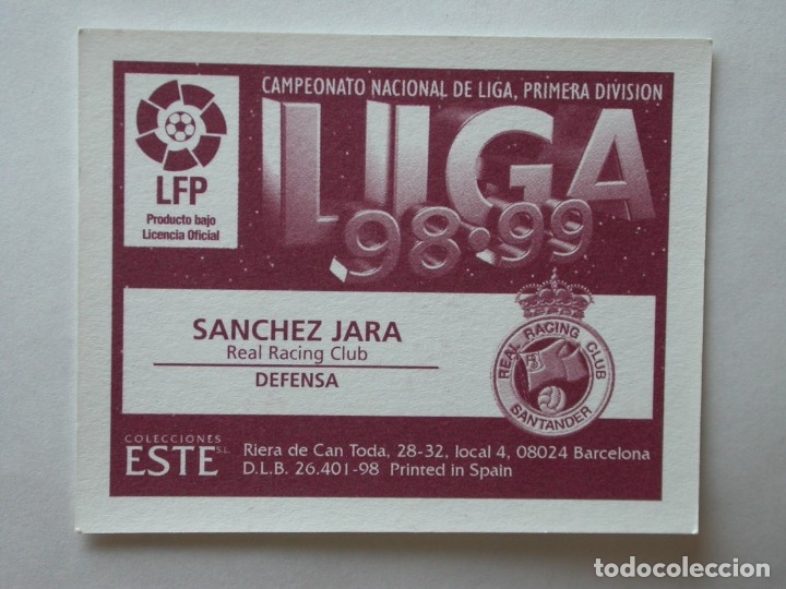 Cromos de f&uacute;tbol: S&Aacute;NCHEZ JARA DEL RACING DE EDICIONES ESTE 98-99, NUNCA PEGADO - Foto 2