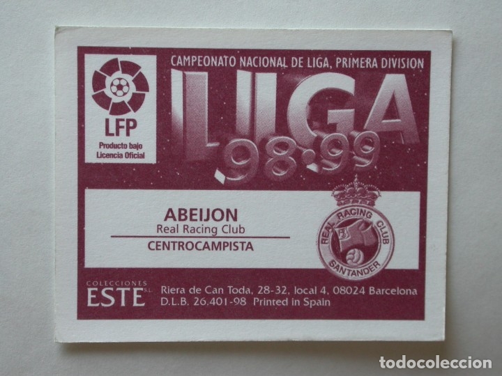 Cromos de f&uacute;tbol: ABEIJ&Oacute;N DEL RACING DE EDICIONES ESTE 98-99, NUNCA PEGADO - Foto 2