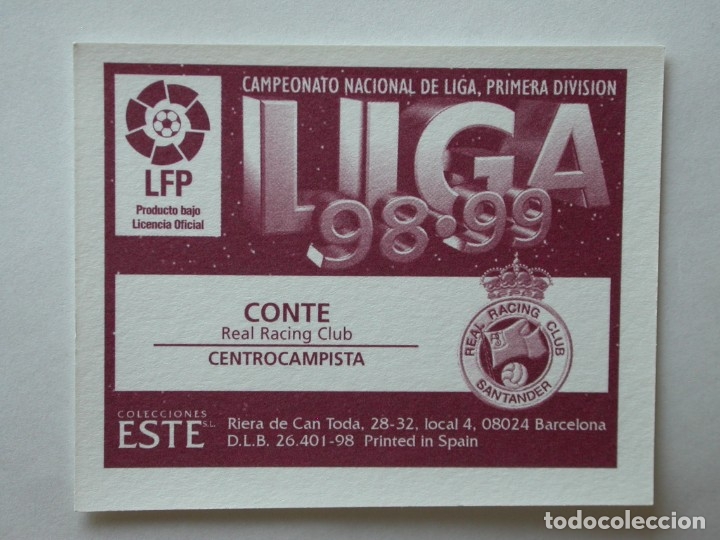 Cromos de f&uacute;tbol: CONTE DEL RACING DE EDICIONES ESTE 98-99, NUNCA PEGADO - Foto 2