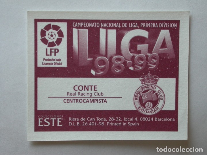 Cromos de f&uacute;tbol: CONTE DEL RACING DE EDICIONES ESTE 98-99, NUNCA PEGADO - Foto 2