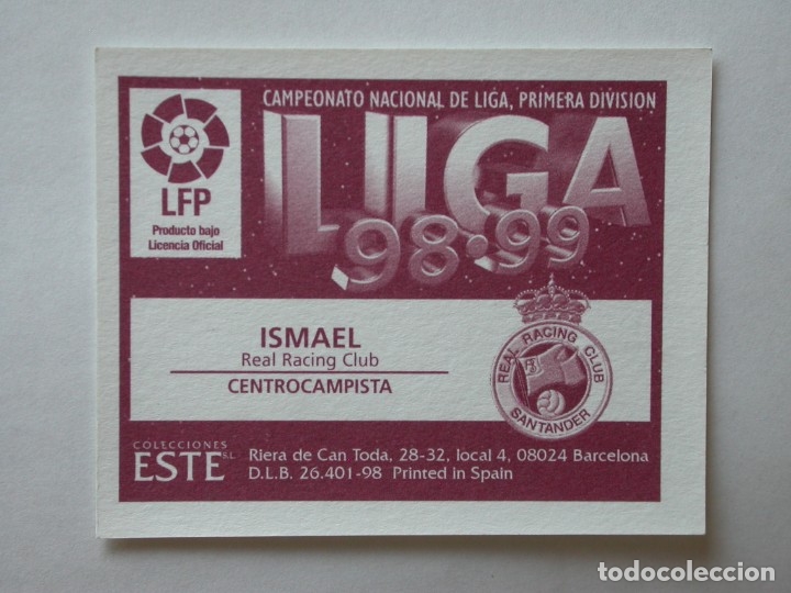 Cromos de f&uacute;tbol: ISMAEL DEL RACING DE EDICIONES ESTE 98-99, NUNCA PEGADO - Foto 2