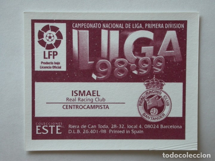 Cromos de f&uacute;tbol: ISMAEL DEL RACING DE EDICIONES ESTE 98-99, NUNCA PEGADO - Foto 2