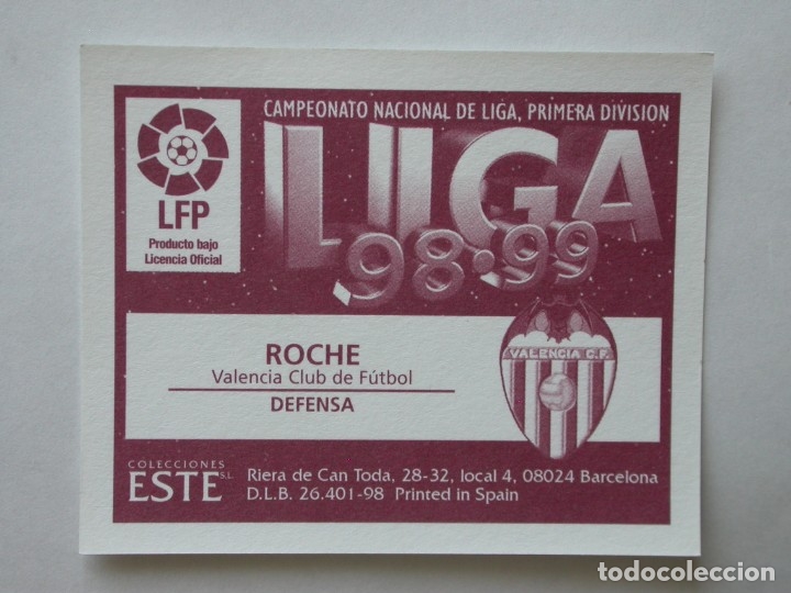 Cromos de f&uacute;tbol: ROCHE DEL VALENCIA DE EDICIONES ESTE 98-99, NUNCA PEGADO - Foto 2