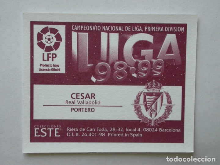 Cromos de f&uacute;tbol: C&Eacute;SAR DEL VALLADOLID DE EDICIONES ESTE 98-99, NUNCA PEGADO - Foto 2
