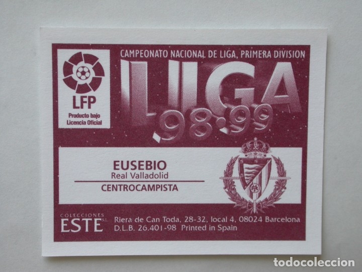 Cromos de f&uacute;tbol: EUSEBIO DEL VALLADOLID DE EDICIONES ESTE 98-99, NUNCA PEGADO - Foto 2