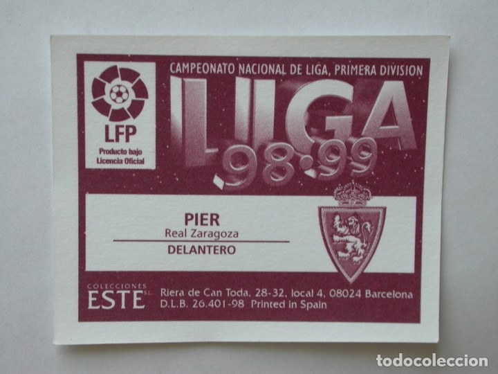 Cromos de f&uacute;tbol: PIER DEL ZARAGOZA DE EDICIONES ESTE 98-99, NUNCA PEGADO - Foto 2