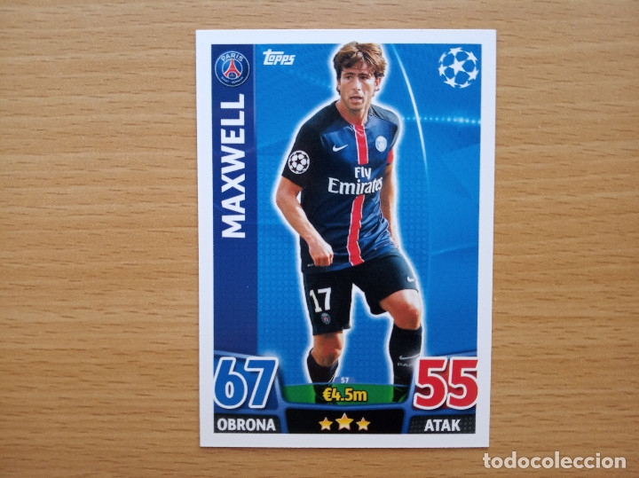 Football Stickers: 57 EDICION POLONIA MAXWELL PARIS SAINT-GERMAIN PSG TOPPS CHAMPIONS LEAGUE 2015 2016 15 16 NUEVO