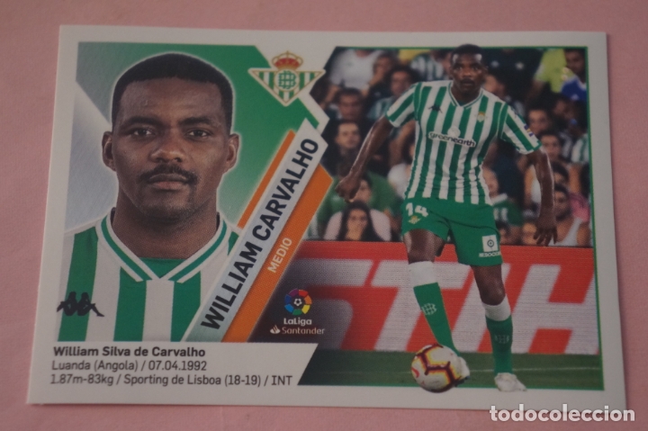 Cromos de f&uacute;tbol: CROMO DE F&Uacute;TBOL WILLIAM CARVALHO DEL REAL BETIS BALOMPIE SIN PEGAR LIGA ESTE 2019-2020/19-20