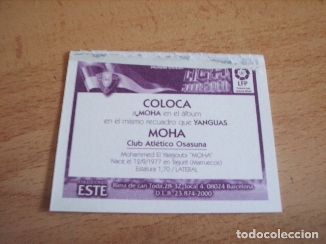 Cromos de f&uacute;tbol: ESTE  00-01  COLOCA  MOHA  OSASUNA  --VENTANILLA-- - Foto 2